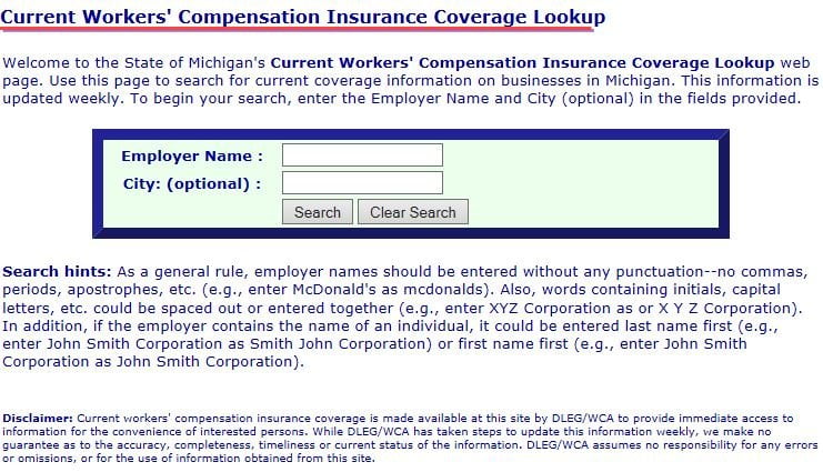 Current Workers' Compensation Insurance Coverage Lookup